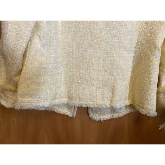 W.D.N.Y Women's Yellow White Tweed Fringed Blazer Jacket Size 10, MSRP $133 - Picture 11 of 14